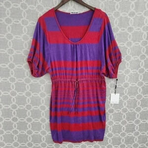 NWT Calvin Klein Rayon Striped Scoop neck Mini Shirt Dress 12